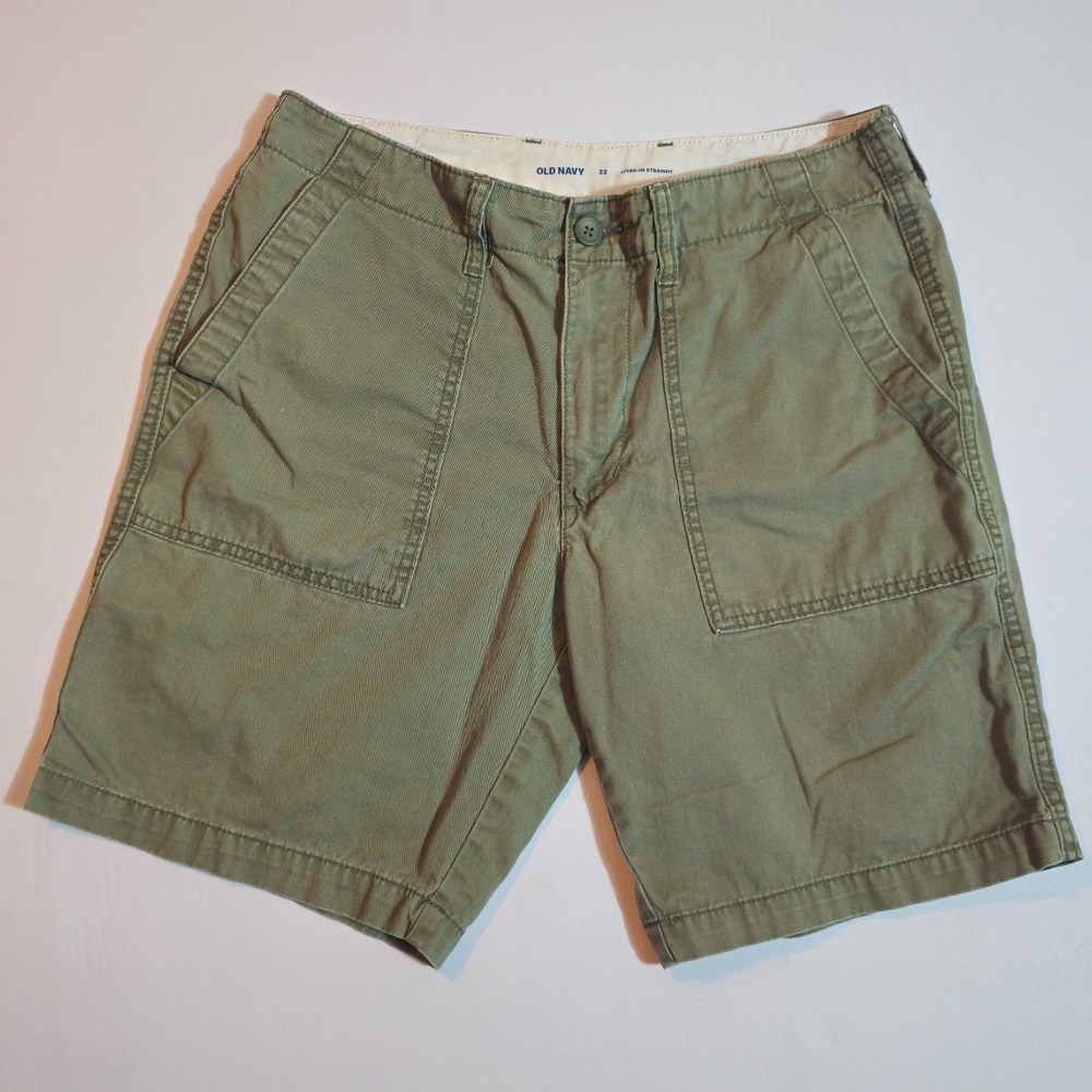 Preppy Old Navy Green Lived-In Chino Shorts Mens 33 Flat Front